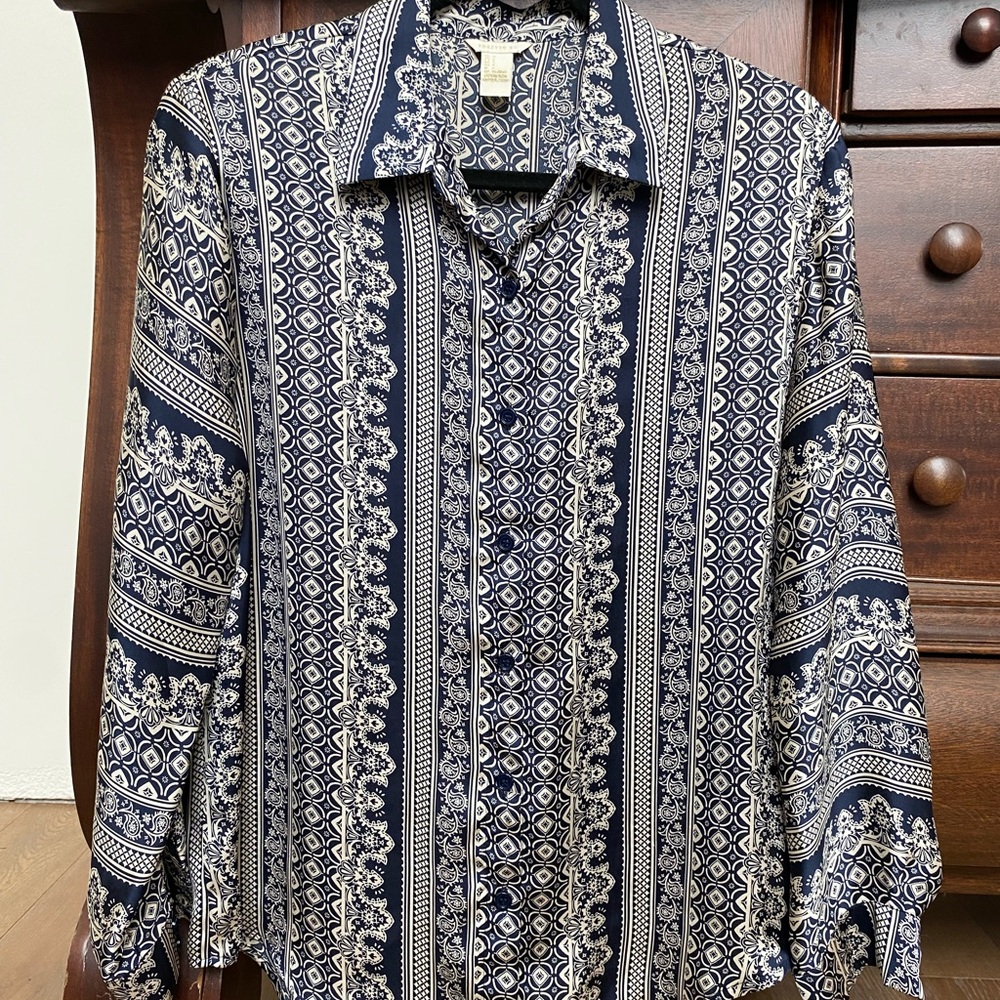 Forever 21 Blue and White Blouse with Vertical Stripes